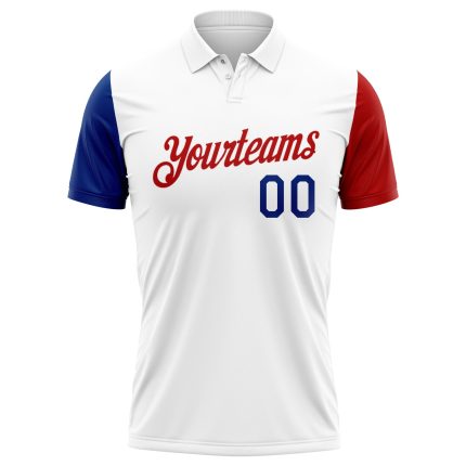 Custom Name and Number 3D American Flag Golf Polo Shirt - Personalized Red-White-Royal Team Apparel Personalized White Red-Royal