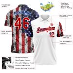Personalized 3D American Flag Performance Golf Polo Shirt - White Red-Royal Personalized White Red-Royal 3D American Flag