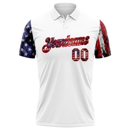 Personalized 3D American Flag Performance Golf Polo Shirt - White Red-Royal Personalized White Red-Royal 3D American Flag