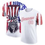 Custom American Flag Skull T-Shirt - 3D Patriotic Performance Tee with Personalized Name & Number in White Red-Royal Personalized