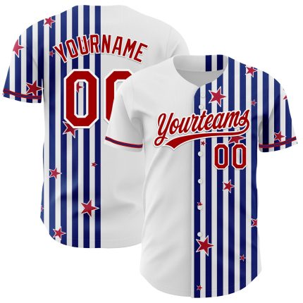 Custom American Flag 3D Baseball Jersey with Personalized Name and Number - White Red-Royal Team Gear Personalized White