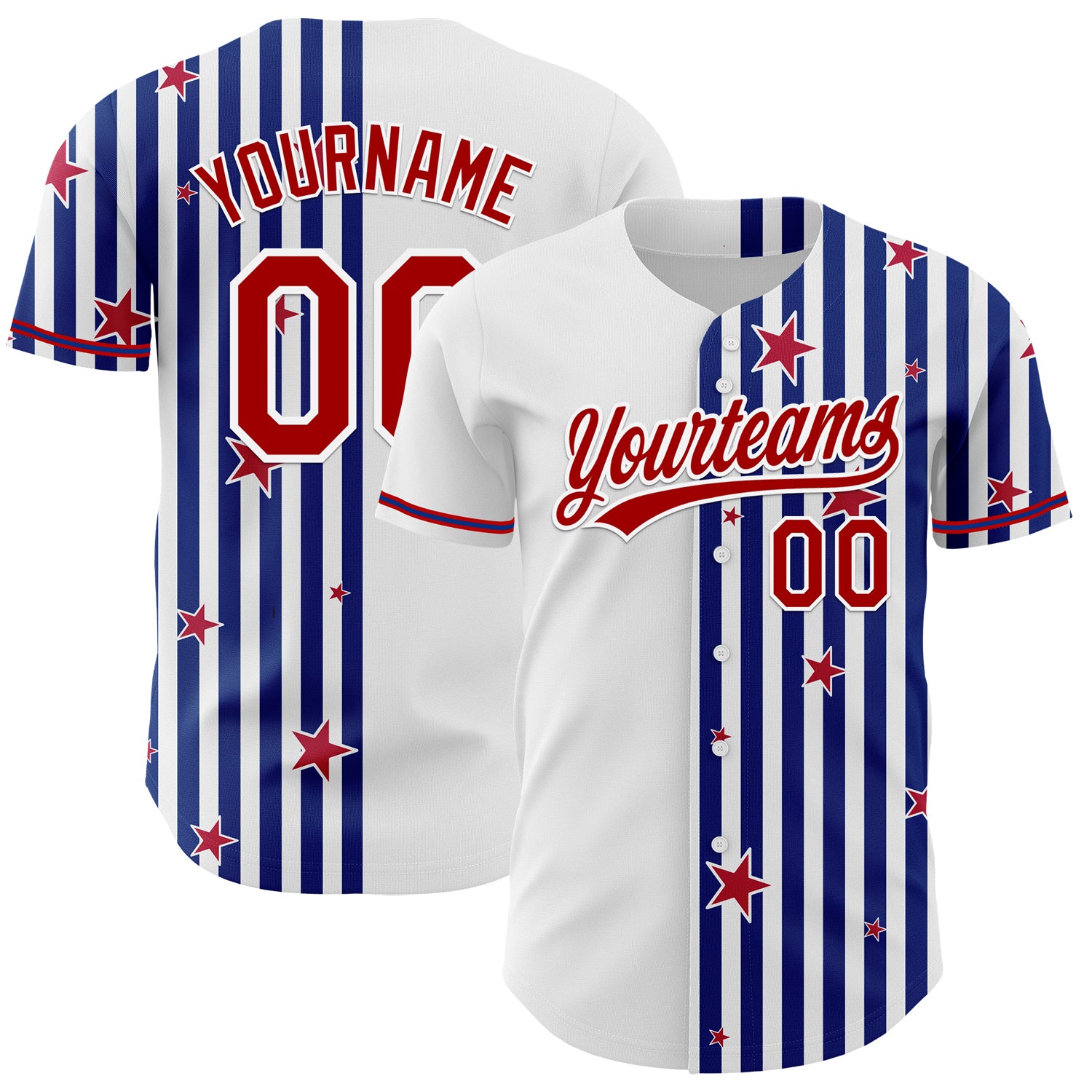 Custom American Flag 3D Baseball Jersey with Personalized Name and Number - White Red-Royal Team Gear Personalized White