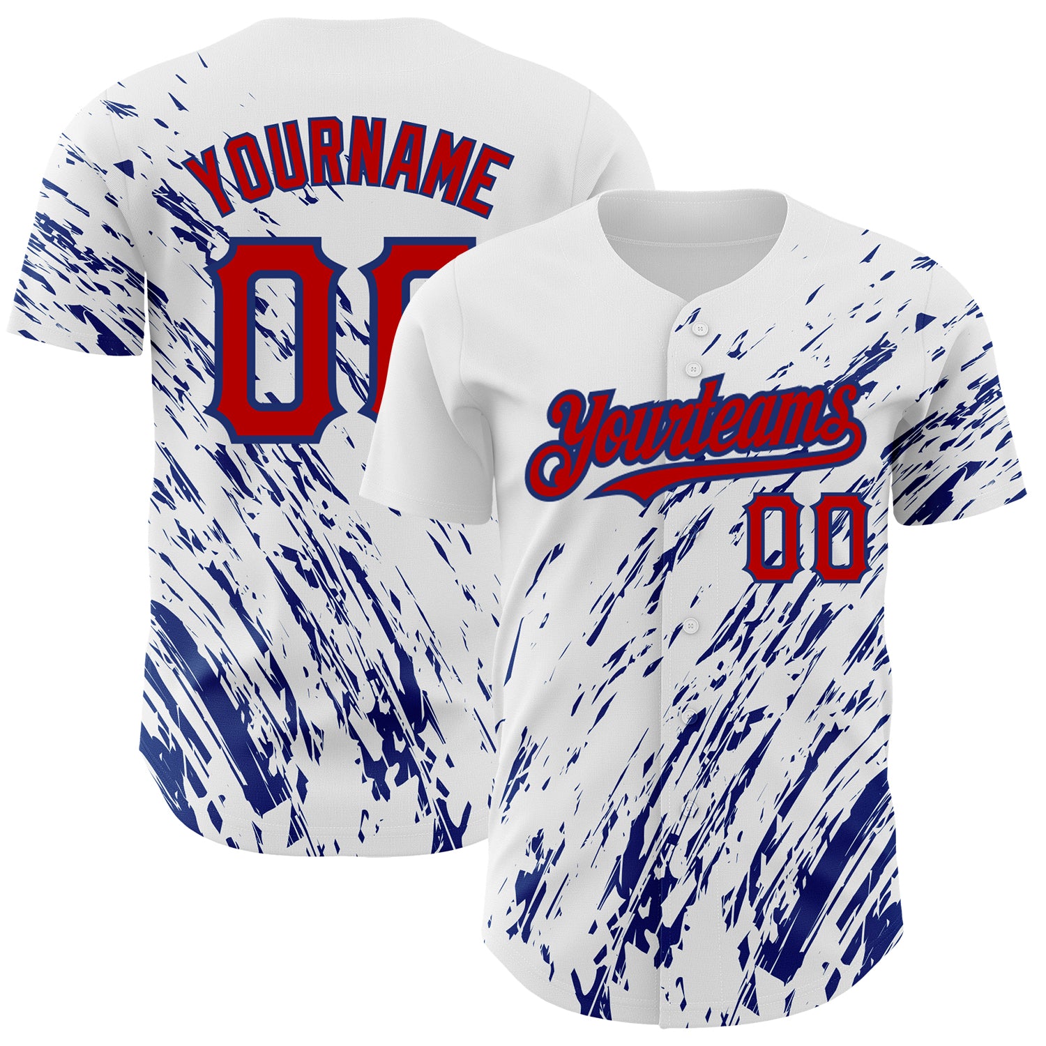 Custom Name Number Baseball Jersey - Personalized 3D Pattern Abstract Splash in White Red-Royal Design Personalized White