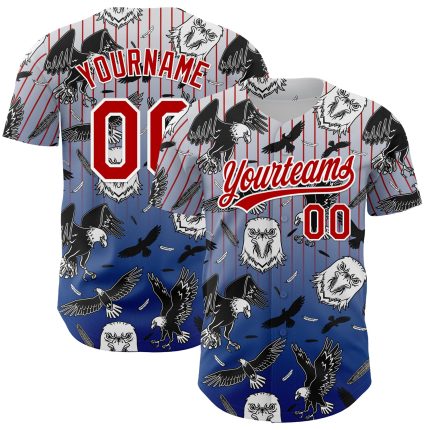 Custom American Eagle Baseball Jersey, 3D Pattern Design, Personalized Team Name & Number in White Red-Royal Personalized