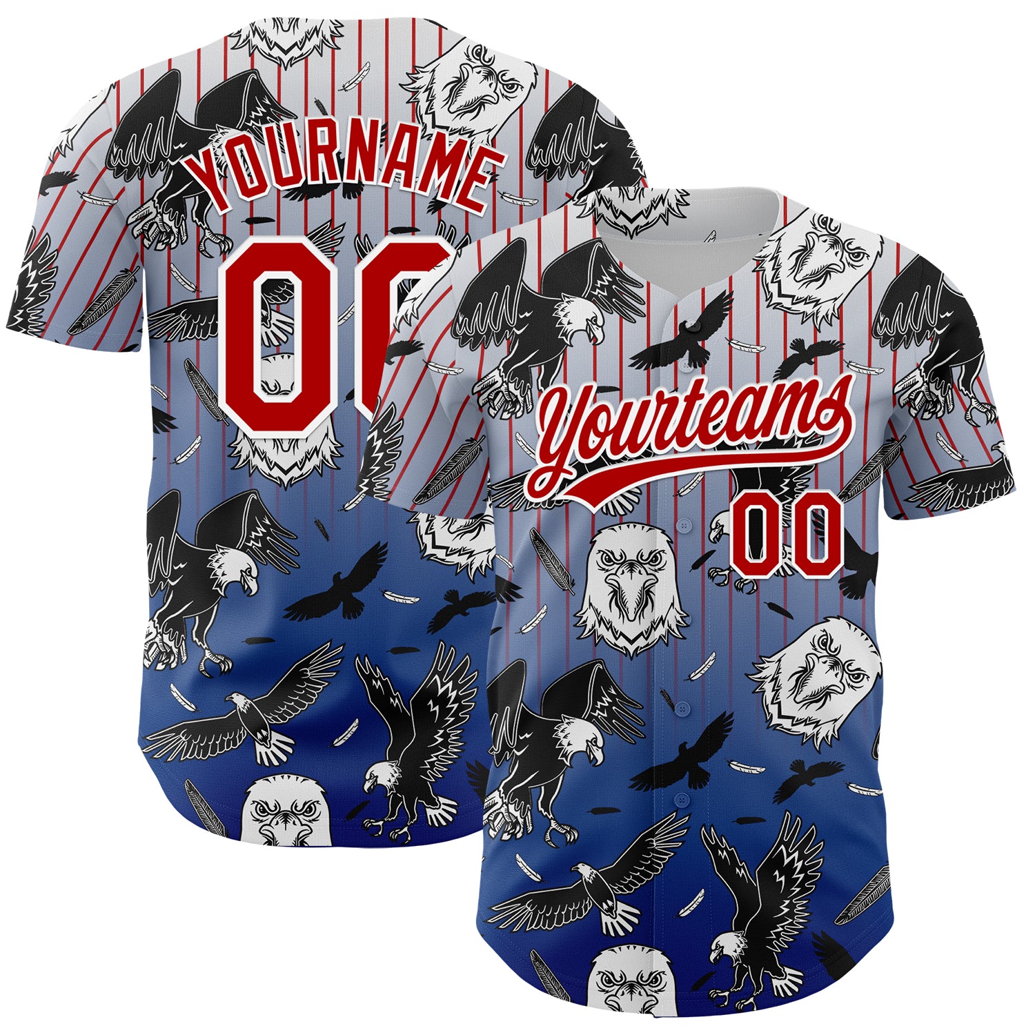Custom American Eagle Baseball Jersey, 3D Pattern Design, Personalized Team Name & Number in White Red-Royal Personalized