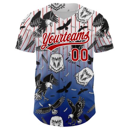 Custom American Eagle Baseball Jersey, 3D Pattern Design, Personalized Team Name & Number in White Red-Royal Personalized