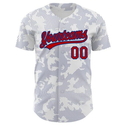 Customizable 3D Pattern Baseball Jersey with Curve Lines | Personalized White Red-Royal Team Name and Number Personalized