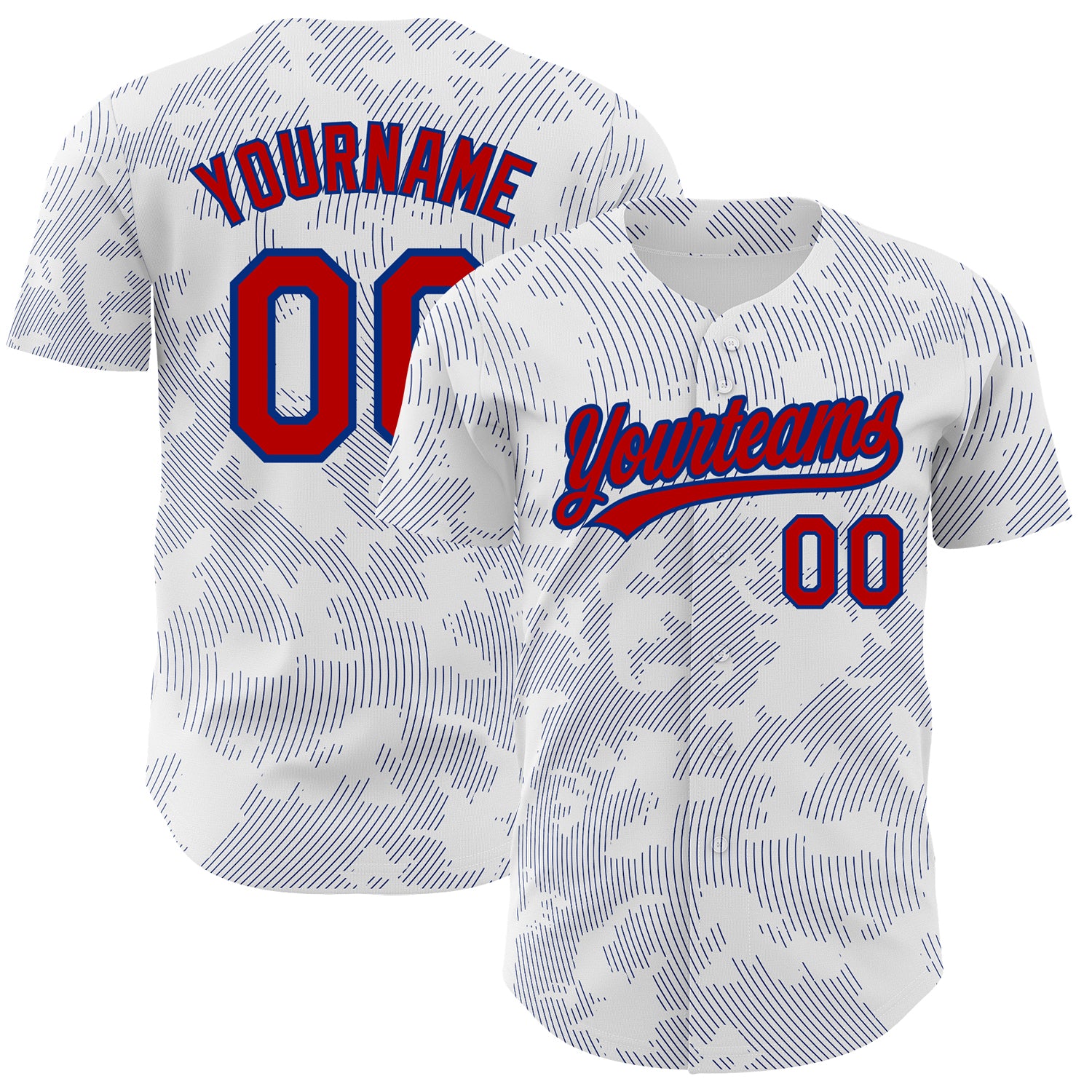 Customizable 3D Pattern Baseball Jersey with Curve Lines | Personalized White Red-Royal Team Name and Number Personalized