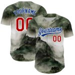 Custom Name and Number Mountains Landscape 3D Pattern Baseball Jersey - Personalized White Red-Royal Design Personalized