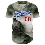 Custom Name and Number Mountains Landscape 3D Pattern Baseball Jersey - Personalized White Red-Royal Design Personalized