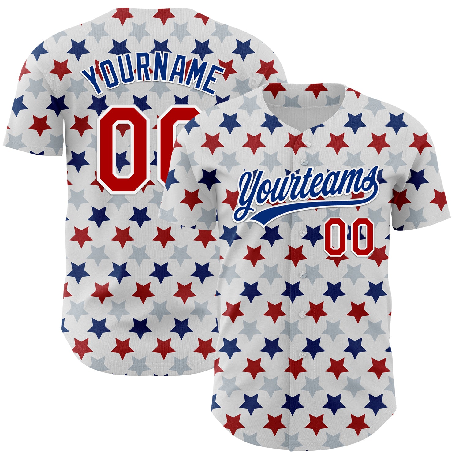 Personalized Red-Royal 3D Star Design Baseball Jersey - Authentic White Jersey Personalized White Red-Royal 3D Pattern Design