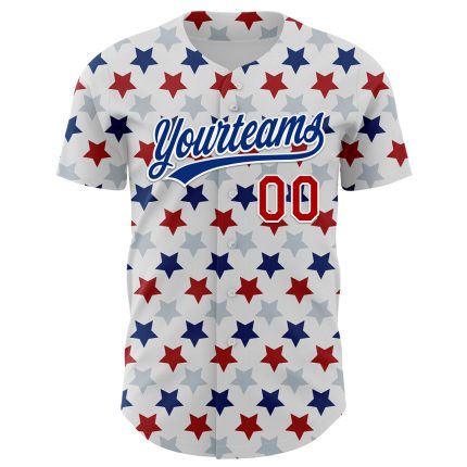 Personalized Red-Royal 3D Star Design Baseball Jersey - Authentic White Jersey Personalized White Red-Royal 3D Pattern Design