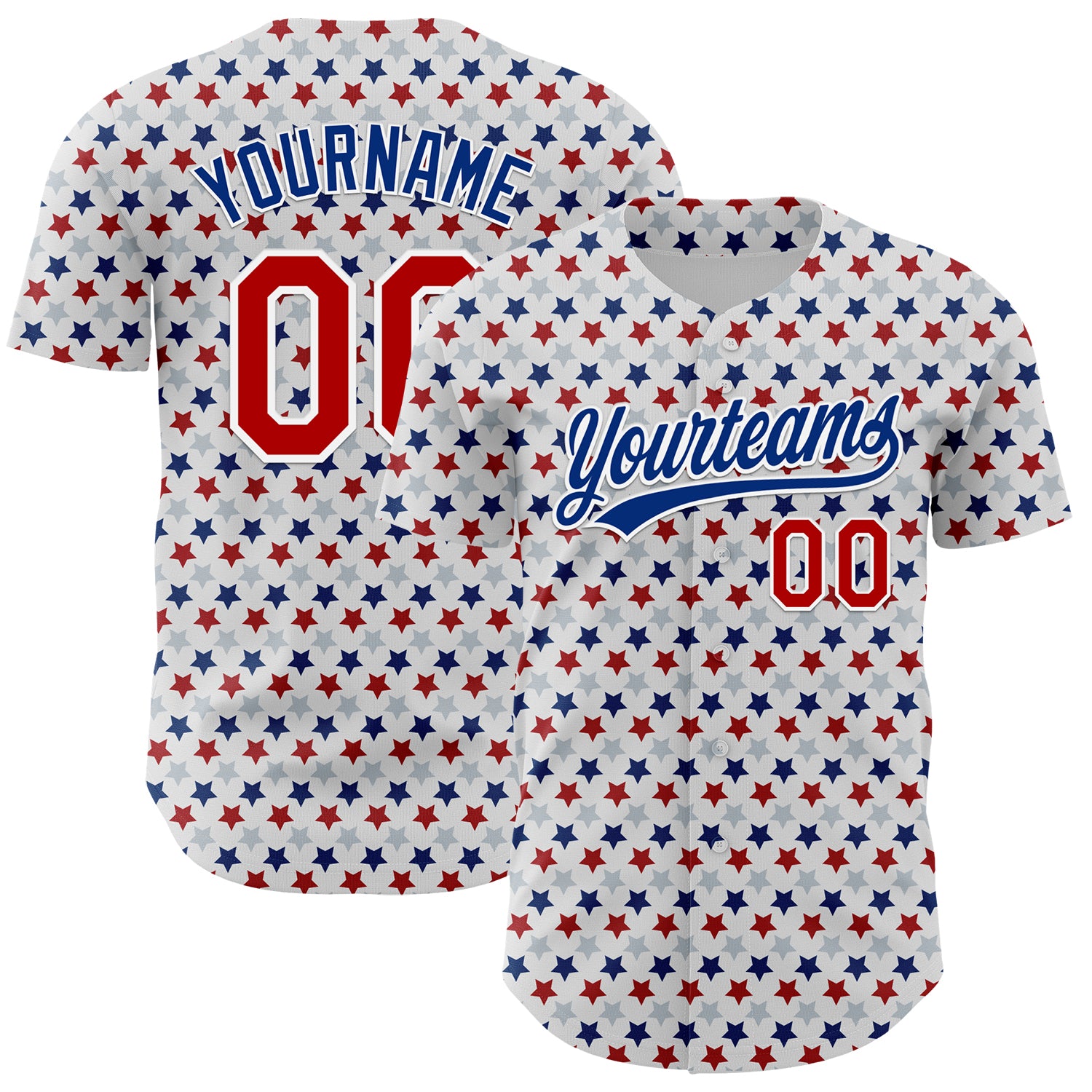 Customizable 3D Pattern Baseball Jersey with Team Name/Number - Personalized White Red-Royal Star Design Personalized White