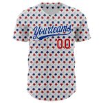 Customizable 3D Pattern Baseball Jersey with Team Name/Number - Personalized White Red-Royal Star Design Personalized White