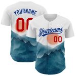 Custom Name and Number Baseball Jersey - Personalized White Red-Royal 3D Watercolor Mountains Design Personalized White Red-Royal