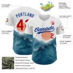 Custom Name and Number Baseball Jersey - Personalized White Red-Royal 3D Watercolor Mountains Design Personalized White Red-Royal