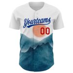 Custom Name and Number Baseball Jersey - Personalized White Red-Royal 3D Watercolor Mountains Design Personalized White Red-Royal