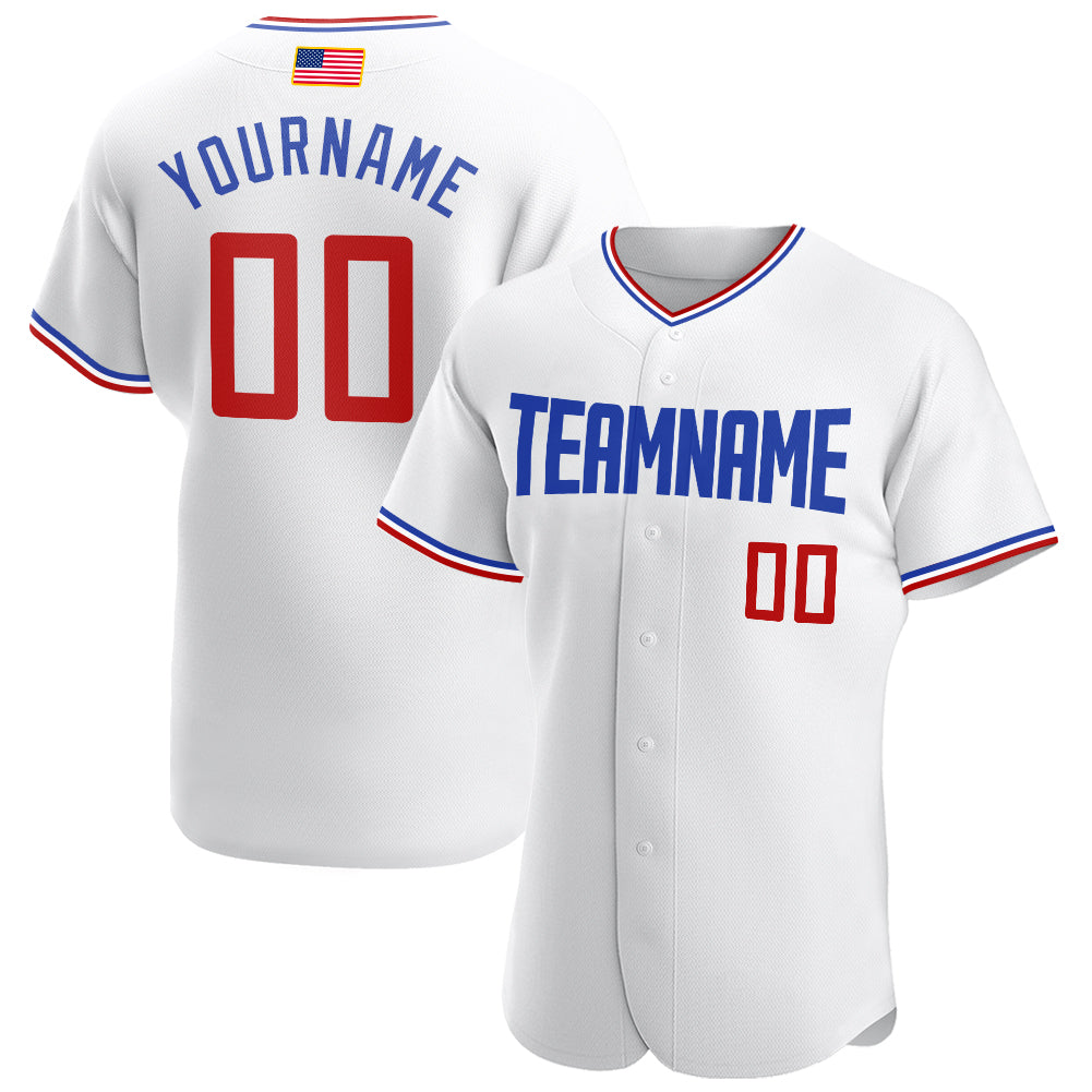 Custom Name Number Authentic American Flag Baseball Jersey - Personalized Red White Royal Team Jersey Personalized White