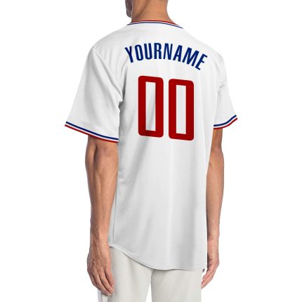 Custom Authentic Baseball Jersey in White and Red-Royal Colors Personalized White Red-Royal Authentic Baseball Jersey