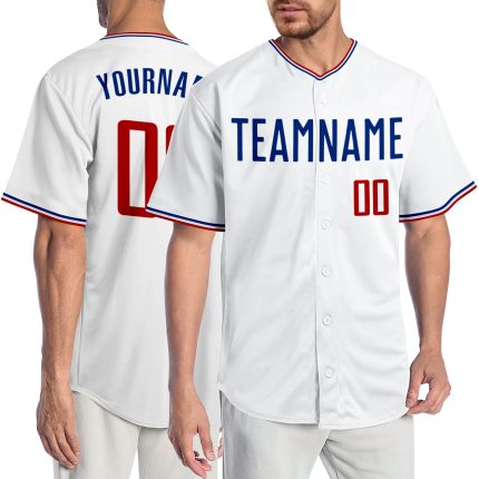 Custom Authentic Baseball Jersey in White and Red-Royal Colors Personalized White Red-Royal Authentic Baseball Jersey