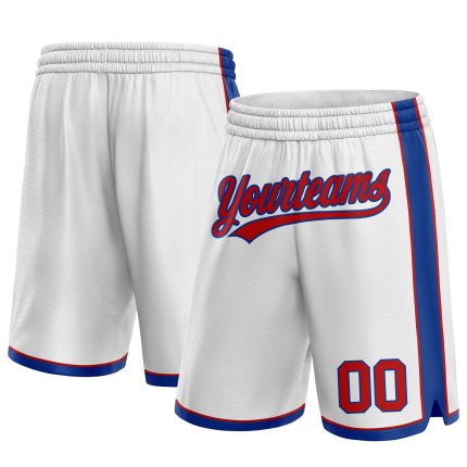 Custom Name and Number Authentic Basketball Shorts - Personalized White Red-Royal Team Apparel Personalized White Red-Royal