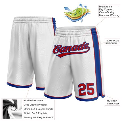 Custom Name and Number Authentic Basketball Shorts - Personalized White Red-Royal Team Apparel Personalized White Red-Royal
