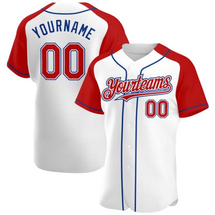 Custom Name and Number Baseball Jersey - Personalized Red-Royal Authentic Raglan Sleeves Team Design Personalized White Red-Royal