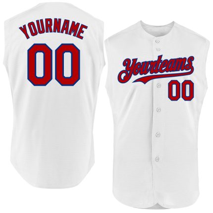 Custom Name Number Authentic Sleeveless Baseball Jersey White Red-Royal - Personalized Team Gear Personalized White Red-Royal