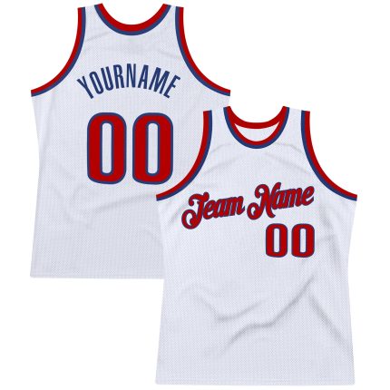 Personalized Authentic Basketball Jersey - White Red-Royal Throwback Design Personalized White Red-Royal Authentic Throwback