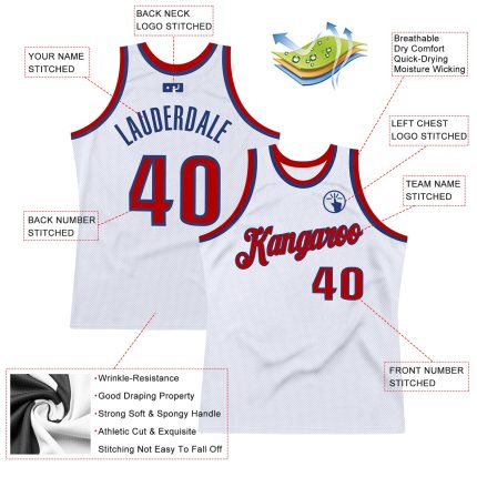 Personalized Authentic Basketball Jersey - White Red-Royal Throwback Design Personalized White Red-Royal Authentic Throwback
