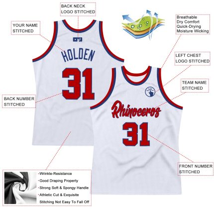 Custom Name Number Authentic Throwback Basketball Jersey - Personalized White Red-Royal Team Jersey Personalized White Red-Royal