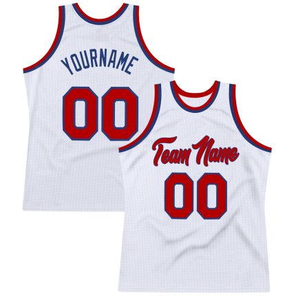 Custom Name Number Authentic Throwback Basketball Jersey - Personalized White Red-Royal Team Jersey Personalized White Red-Royal