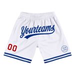 Personalized Authentic Throwback Basketball Shorts in White Red-Royal Personalized White Red-Royal Authentic Throwback Basketball
