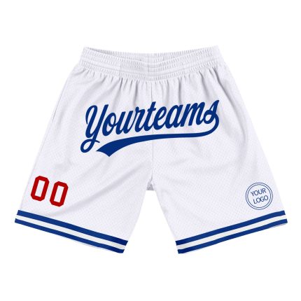 Personalized Authentic Throwback Basketball Shorts in White Red-Royal Personalized White Red-Royal Authentic Throwback Basketball