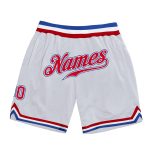 Custom Name and Number Authentic Throwback Basketball Shorts - Personalized White Red-Royal Team Apparel Personalized White