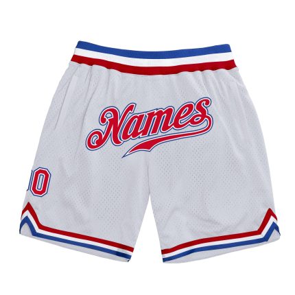 Custom Name and Number Authentic Throwback Basketball Shorts - Personalized White Red-Royal Team Apparel Personalized White
