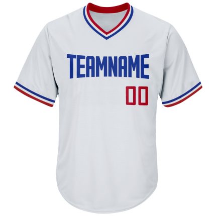 Personalized Authentic Throwback Rib-Knit Baseball Jersey Shirt White Red-Royal Personalized White Red-Royal Authentic Throwback