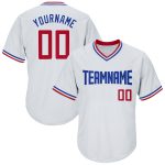 Personalized Authentic Throwback Rib-Knit Baseball Jersey Shirt White Red-Royal Personalized White Red-Royal Authentic Throwback