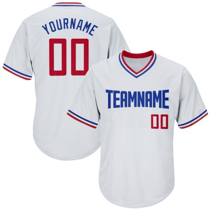Personalized Authentic Throwback Rib-Knit Baseball Jersey Shirt White Red-Royal Personalized White Red-Royal Authentic Throwback