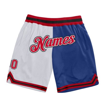 Custom Name Number Authentic Basketball Shorts Red-Royal White Split Design - Personalized Team Fashion Personalized White