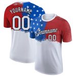 Custom 3D American Flag T-Shirt for Team - Personalized Patriotic Performance Tee with Name and Number, White Red Royal-Black