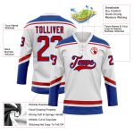 Custom Name and Number Personalized Red-Royal Hockey Lace Neck Jersey - Team Apparel Personalized White Red-Royal Hockey
