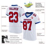 Custom Name and Number Personalized Football Jersey in White Red-Royal Mesh - Authentic Team Apparel Personalized White Red-Royal