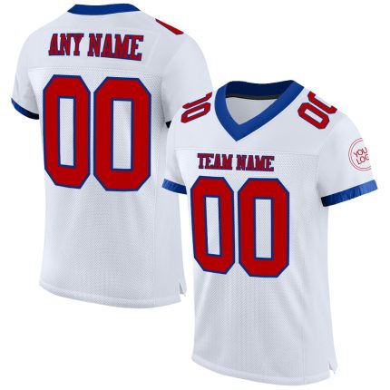Custom Name and Number Personalized Football Jersey in White Red-Royal Mesh - Authentic Team Apparel Personalized White Red-Royal