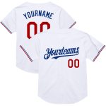 Custom Red-Royal Authentic Throwback Baseball Jersey - Personalized White Mesh Design Personalized White Red-Royal Mesh Authentic