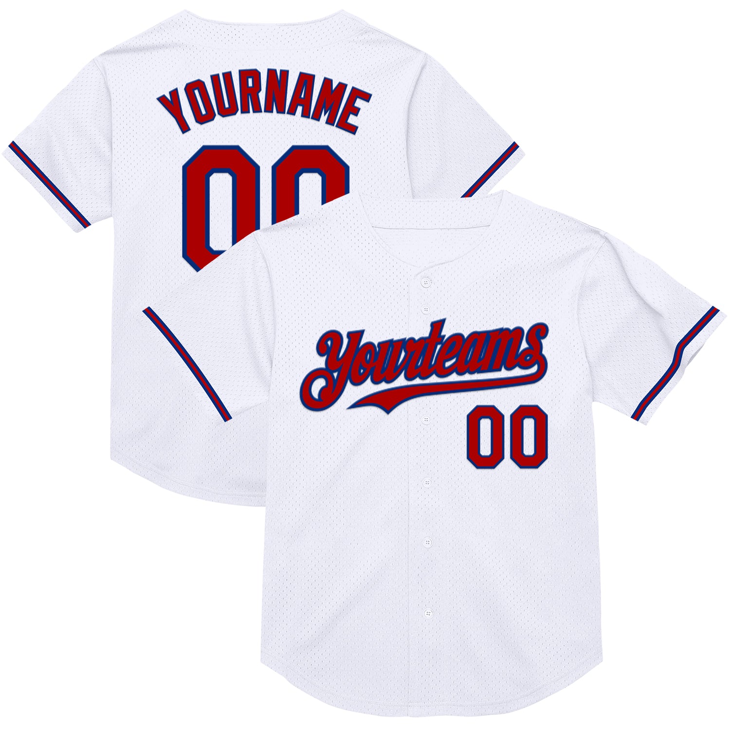 Custom Name Number Personalized Throwback Baseball Jersey - White Red-Royal Authentic Mesh Team Jersey Personalized White