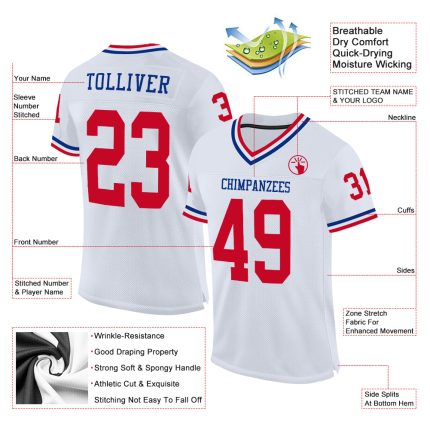 Customizable Red and White Mesh Football Jersey with Personalized Name and Number - Authentic Throwback Team Gear Personalized