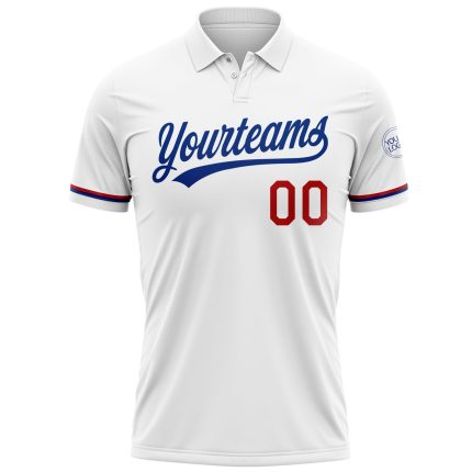 Personalized Performance Golf Polo Shirt - White Red-Royal Color Personalized White Red-Royal Performance Vapor Golf Polo
