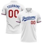 Personalized Performance Golf Polo Shirt - White Red-Royal Color Personalized White Red-Royal Performance Vapor Golf Polo