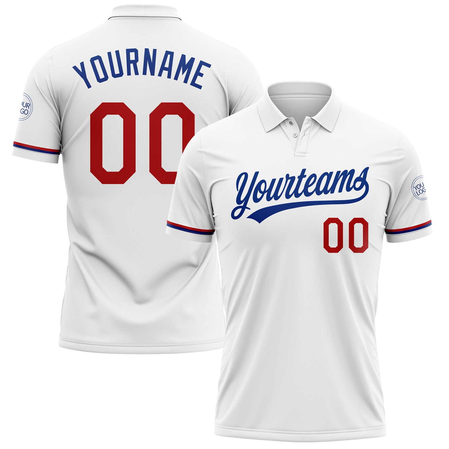 Personalized Performance Golf Polo Shirt - White Red-Royal Color Personalized White Red-Royal Performance Vapor Golf Polo